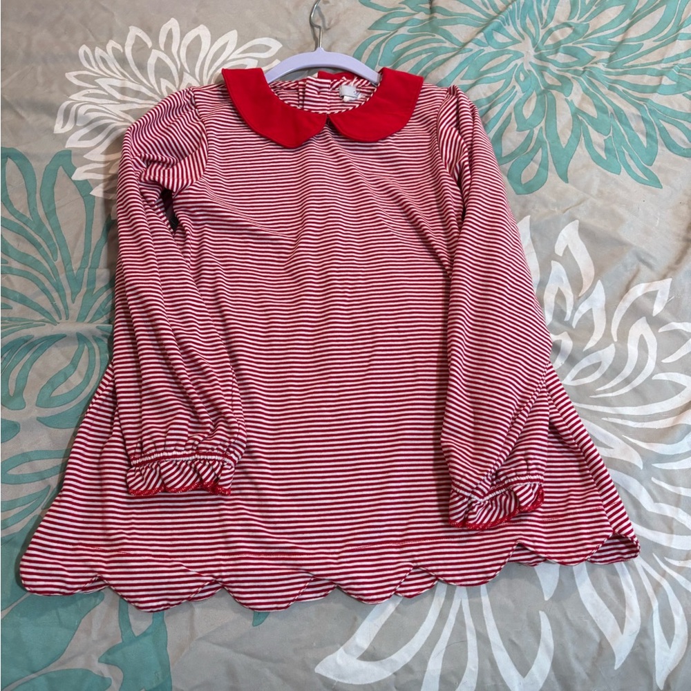 Red Striped Kids Blouse with Peter Pan Collar